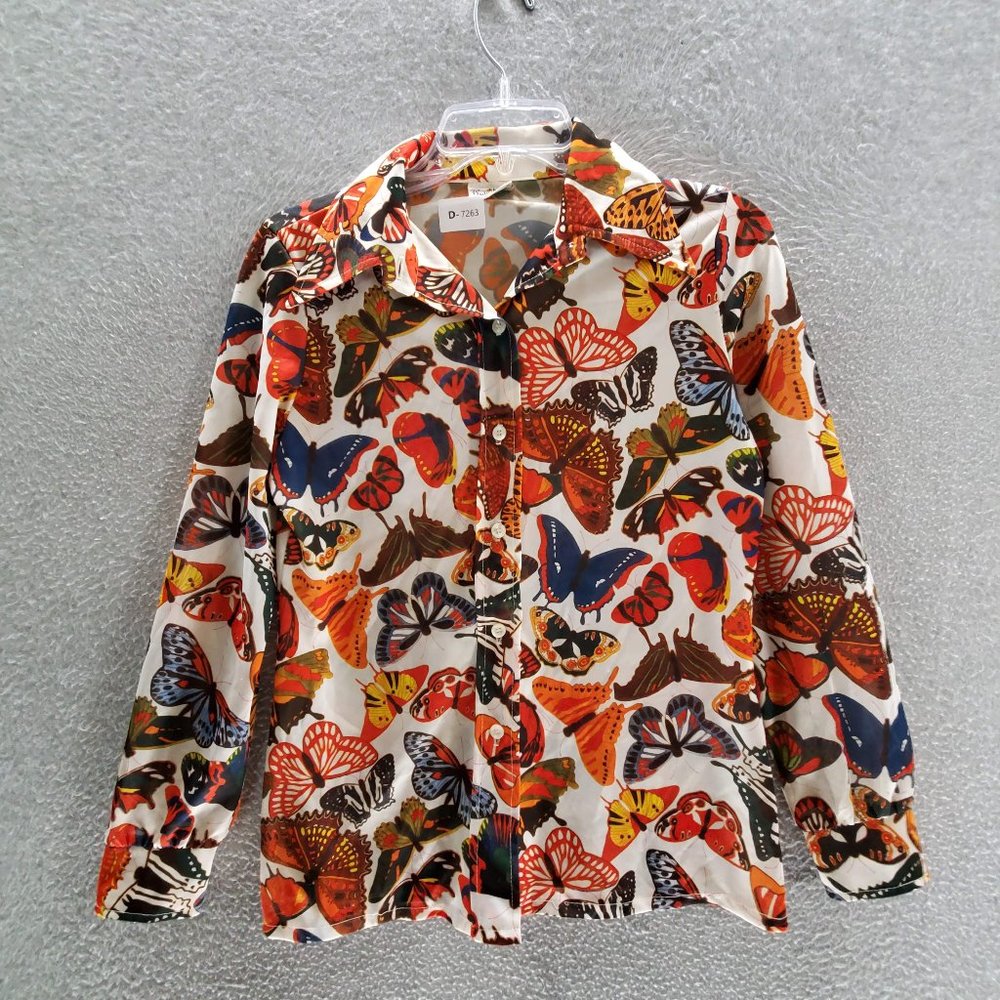 Button-Down Butterfly Print Shirt - White/Multicolor